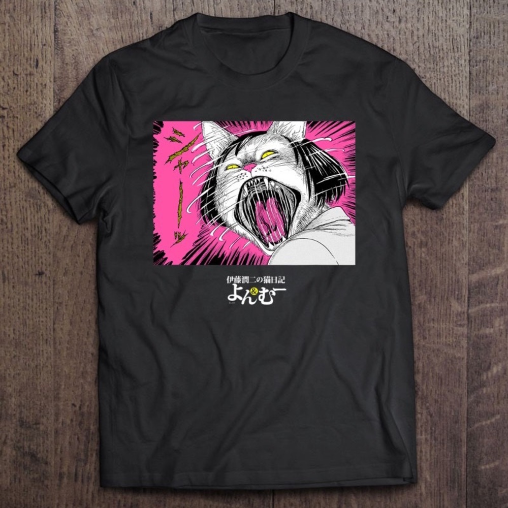 Black pink cat short sleeve Junji Ito graphic tshirt